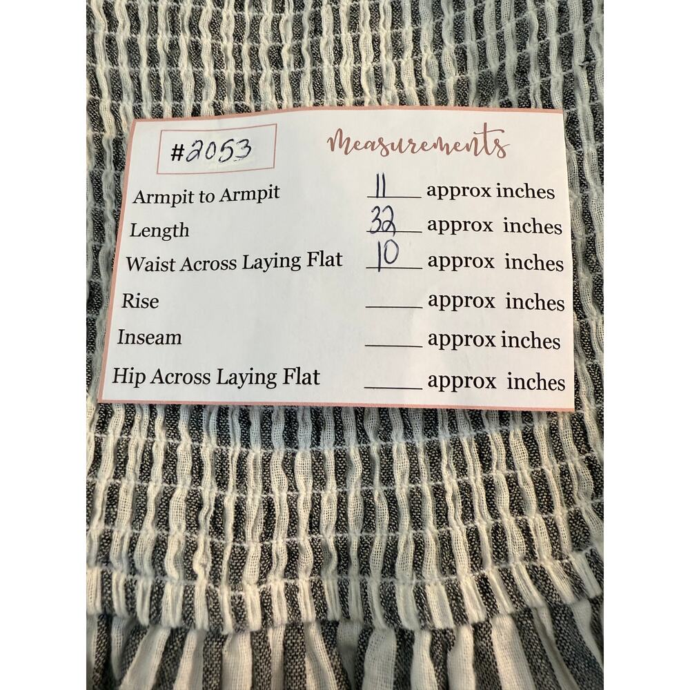 Aqua Gray & White Stripe Cotton Square Neck Smocked Lined Peasant Dress Size S - Picture 8 of 8